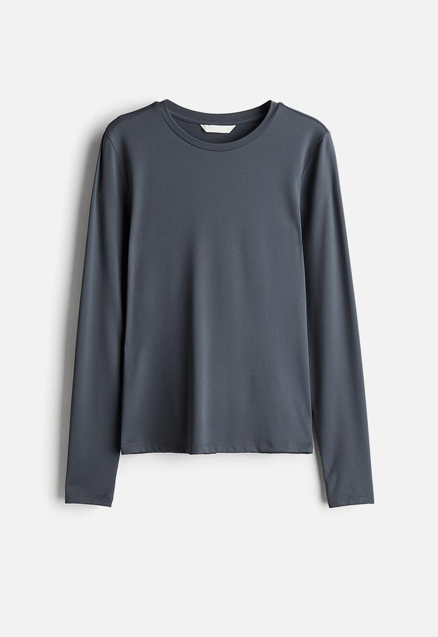 H&M - Long-sleeved microfibre top - dark grey