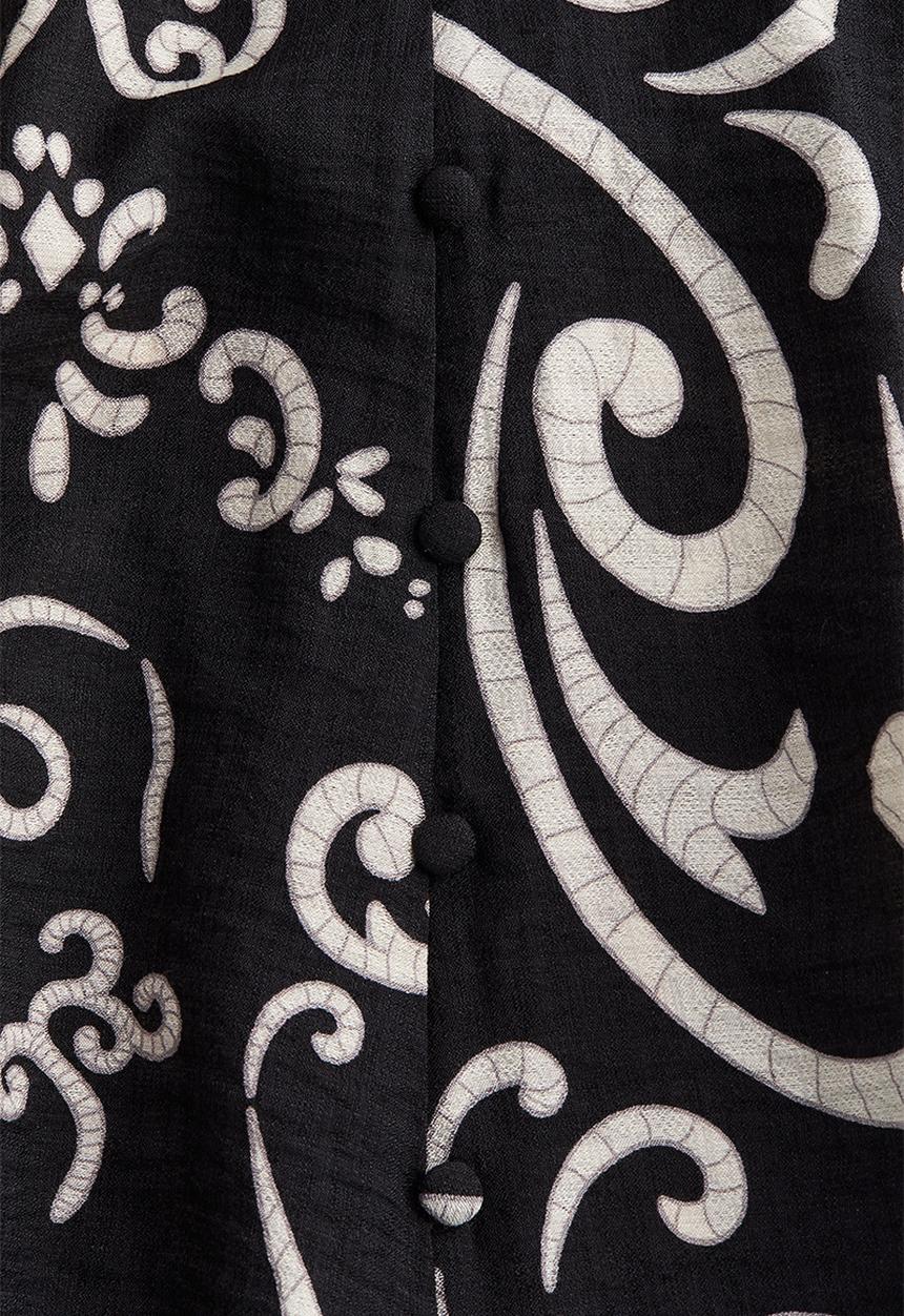 H&M - A-line strappy dress - black/cream patterned