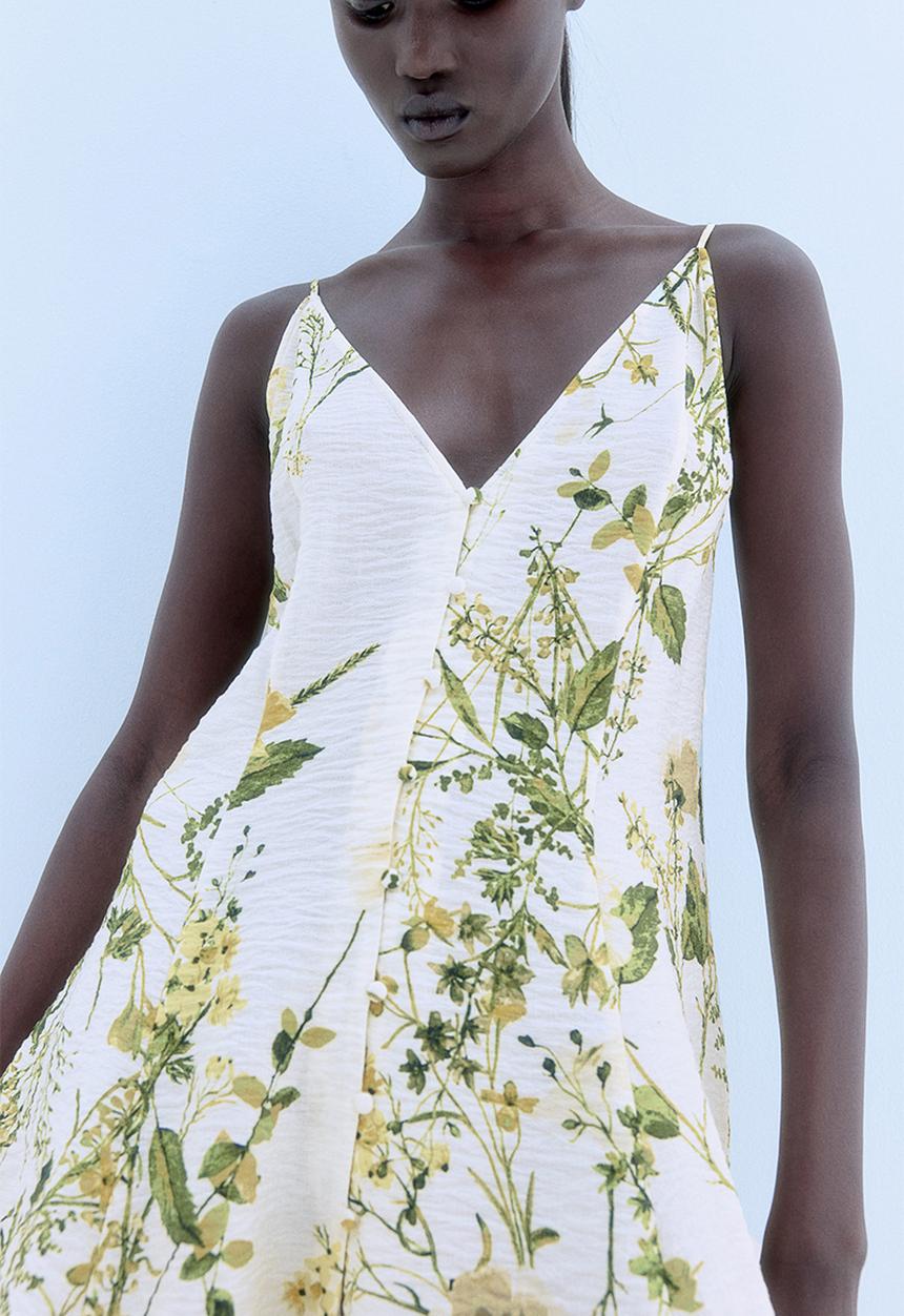 H&M - A-line strappy dress - cream floral
