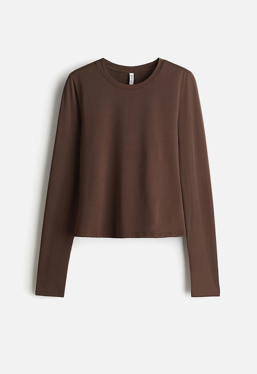 H&M - Long-sleeved microfibre top - dark brown