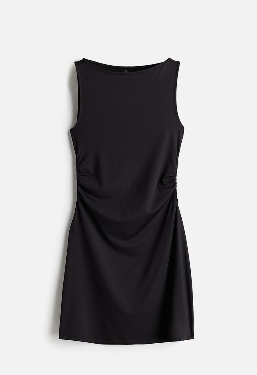 H&M - Gathered flared-skirt dress - black