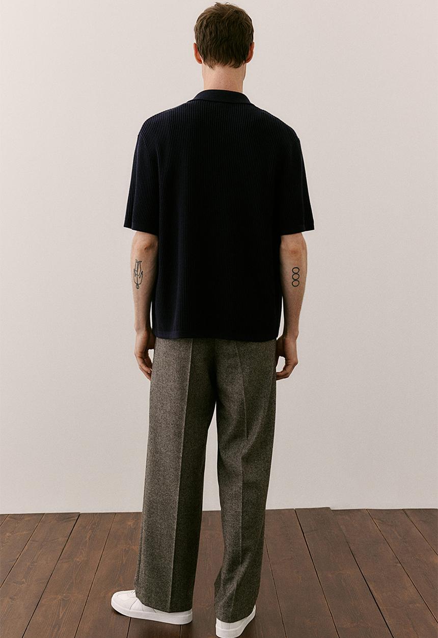 H&M - Regular fit rib-knit resort shirt - navy blue 