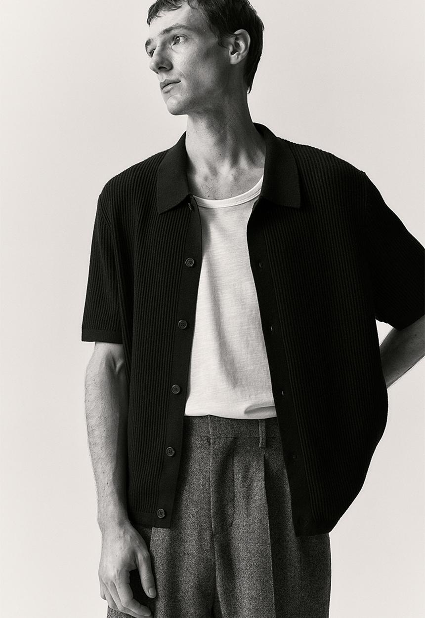 H&M - Regular fit rib-knit resort shirt - navy blue 
