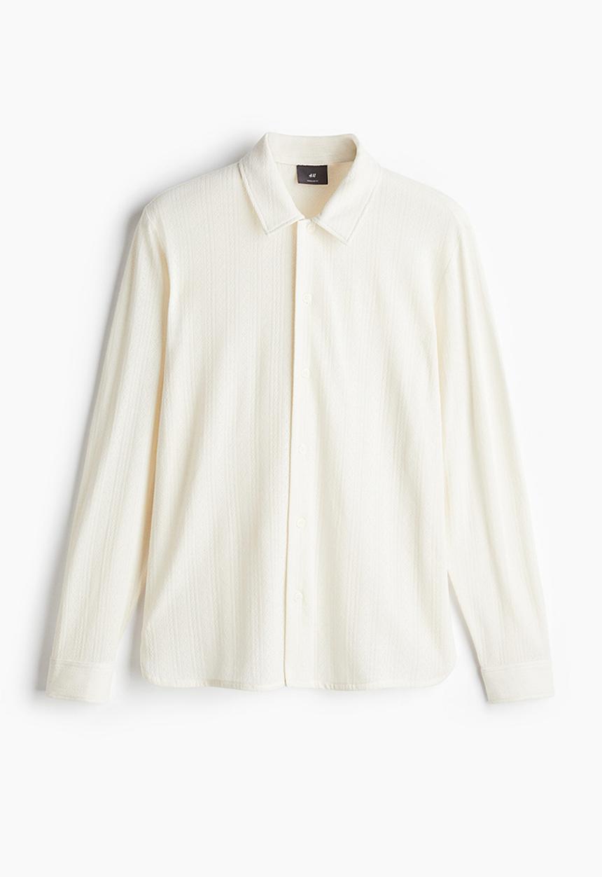 H&M - Regular fit lace jersey shirt - white