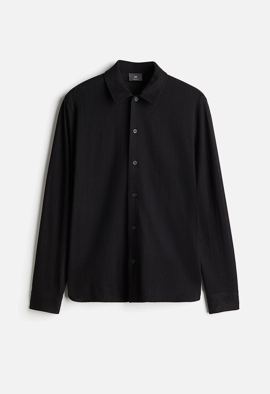 H&M - Regular fit lace jersey shirt - black