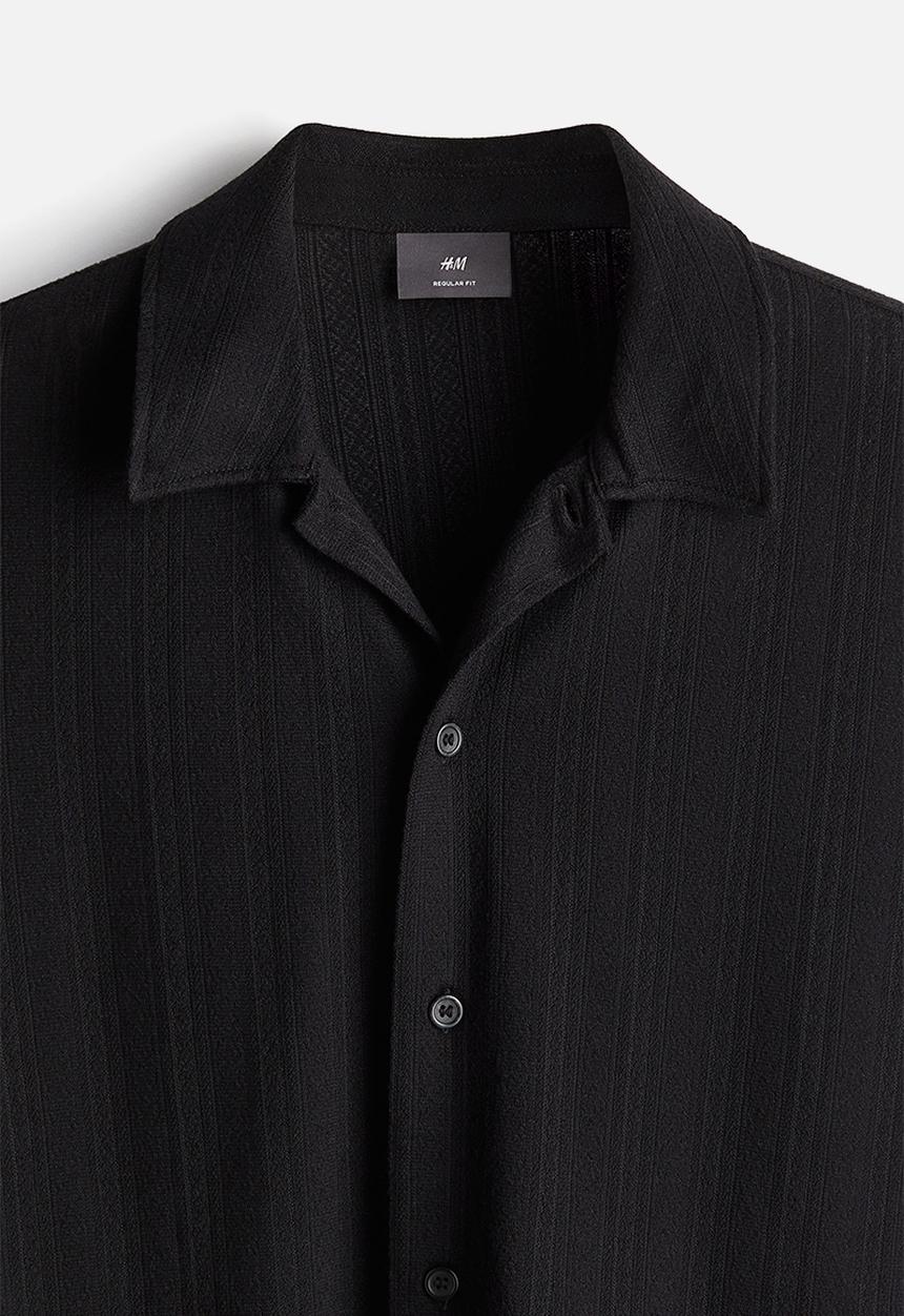 H&M - Regular fit lace jersey shirt - black