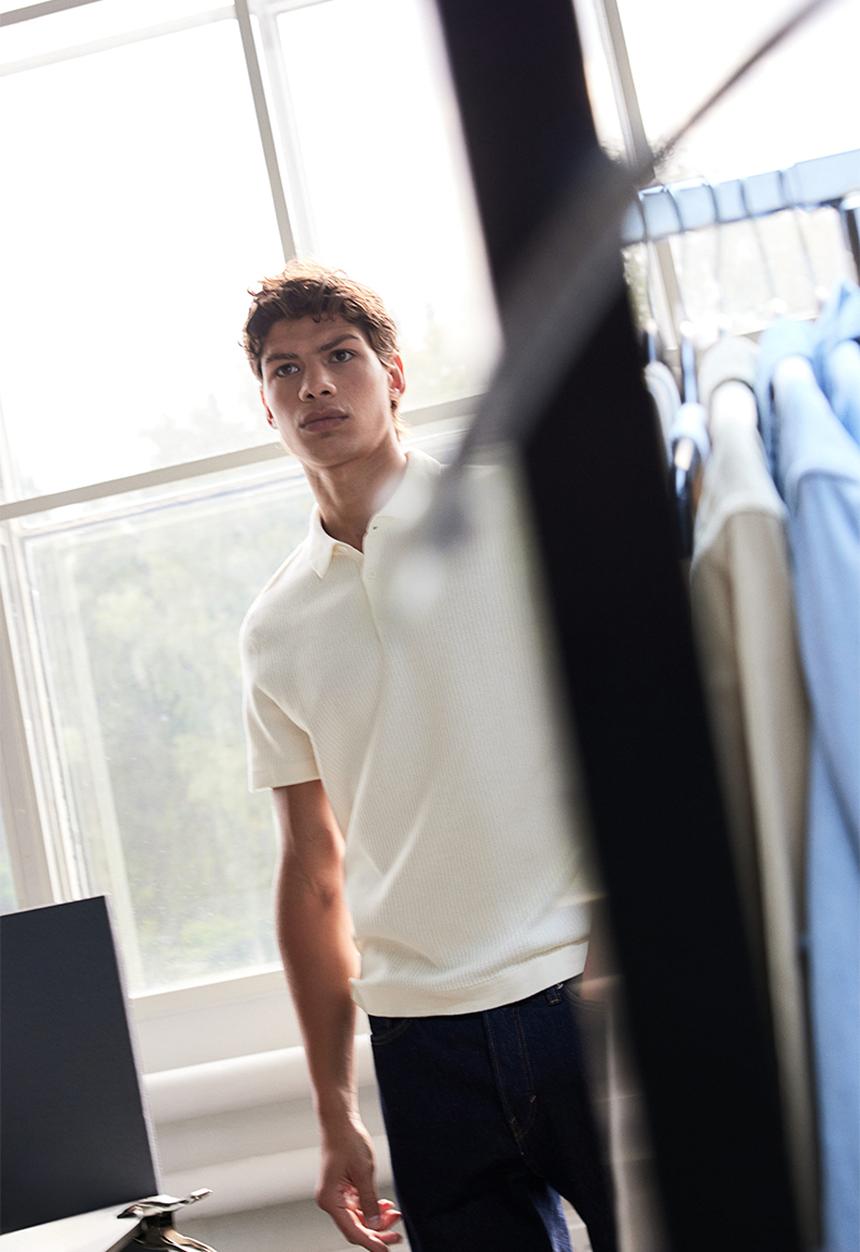 H&M - Slim fit textured polo shirt - white