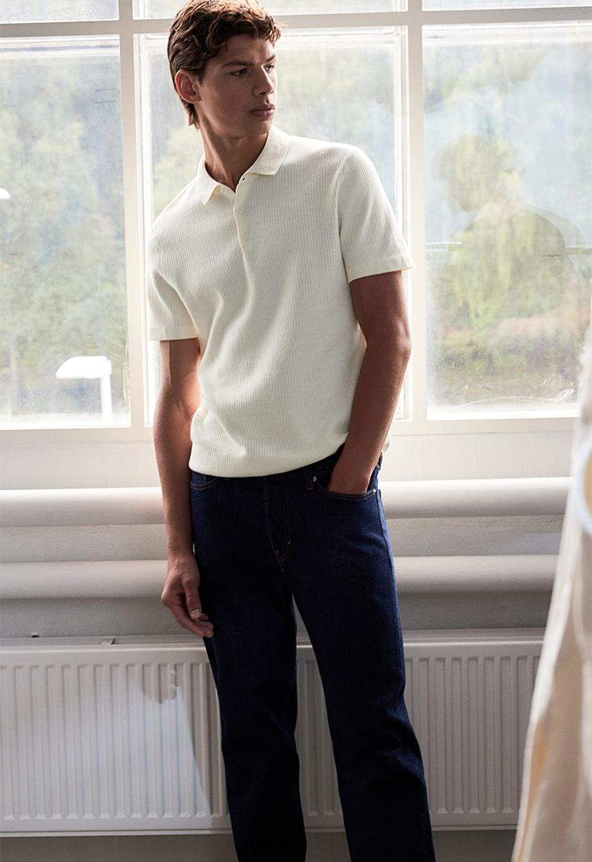 H&M - Slim fit textured polo shirt - white