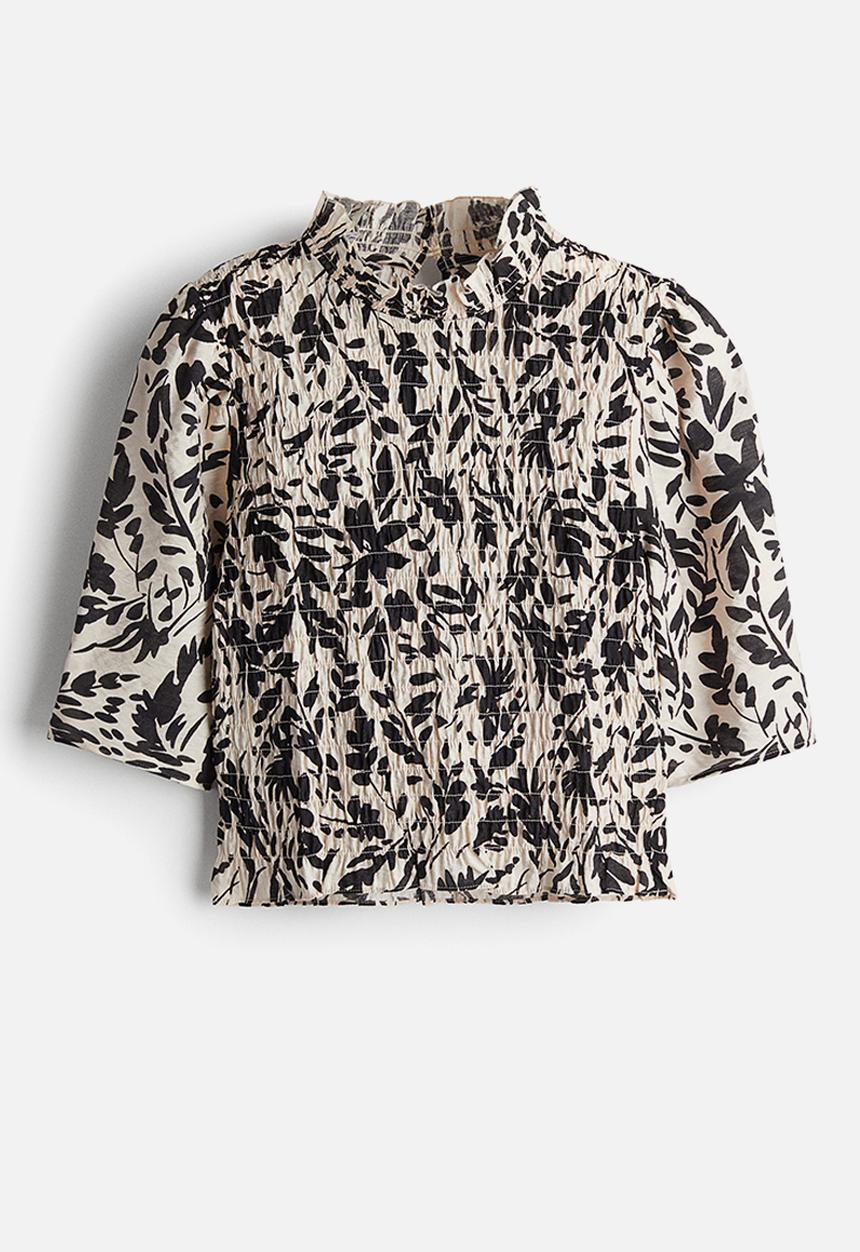 H&M - Smocked blouse - powder pink black patterned