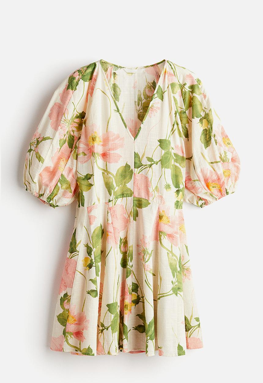 H&M - Flared-skirt dress - cream floral