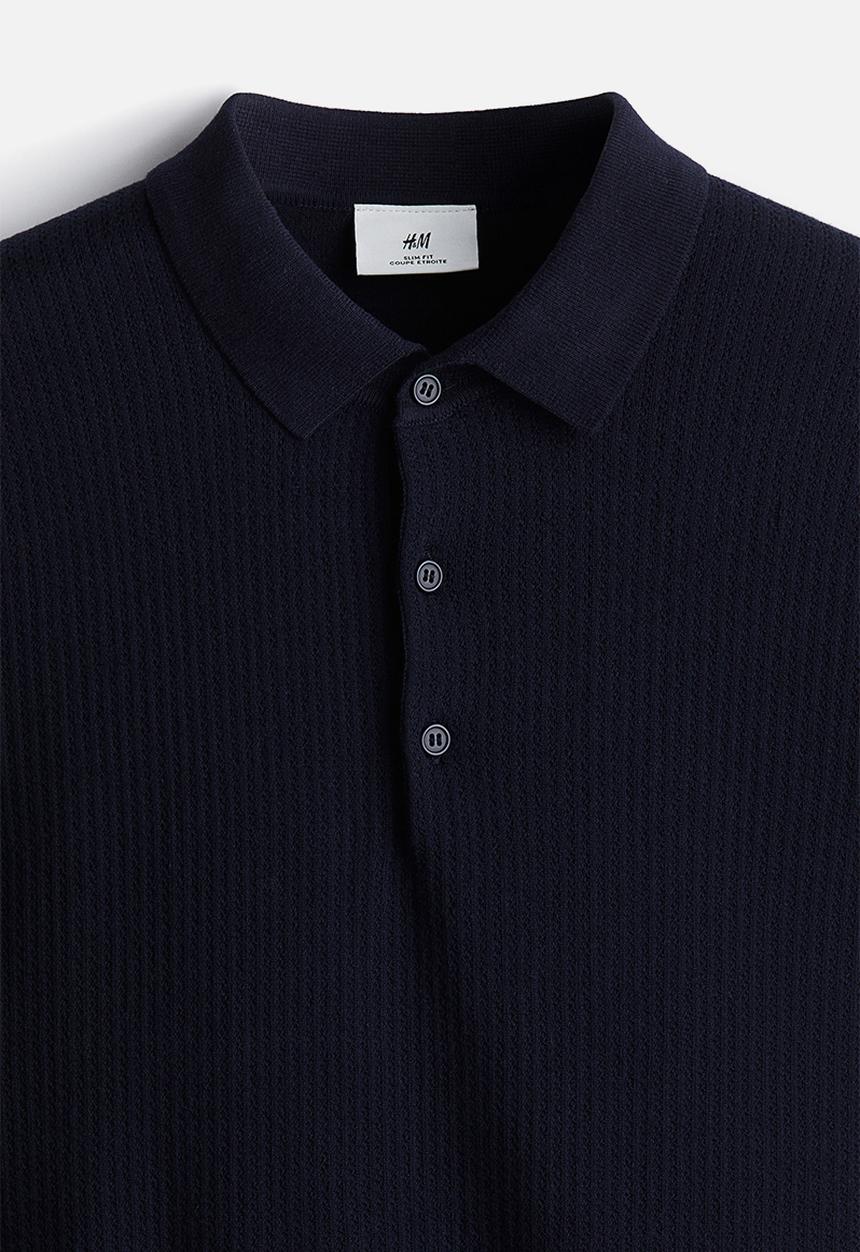 H&M - Slim fit textured polo shirt - blue