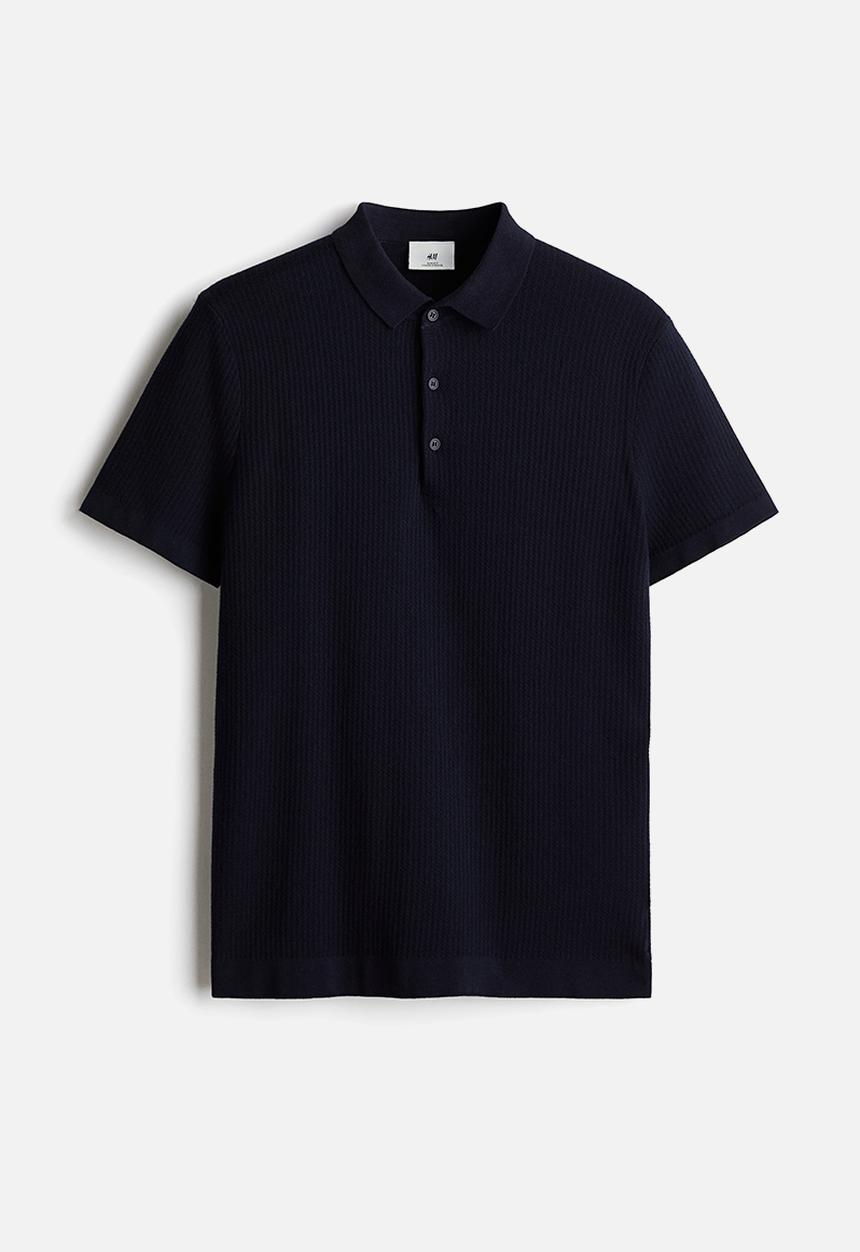 H&M - Slim fit textured polo shirt - blue