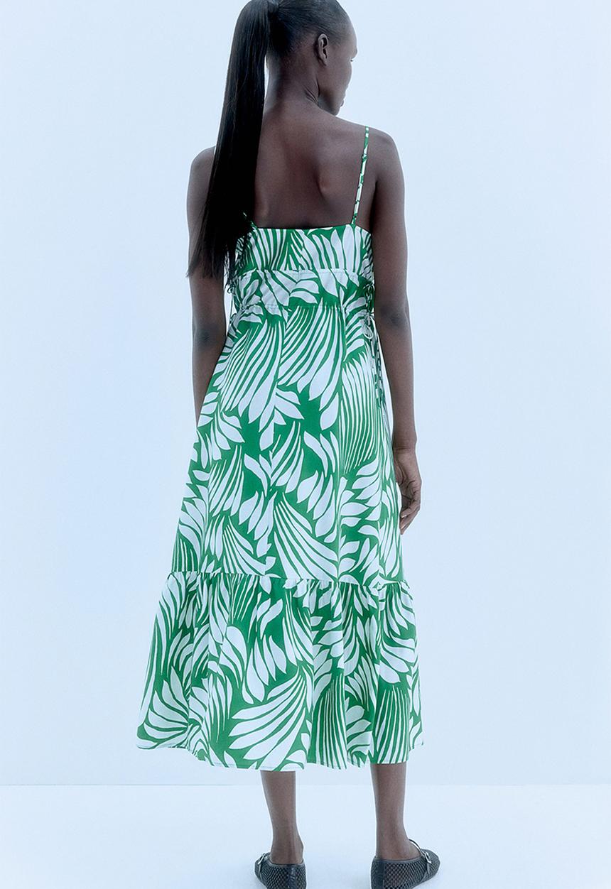 H&M - Drawstring-detail maxi dress - green patterned 