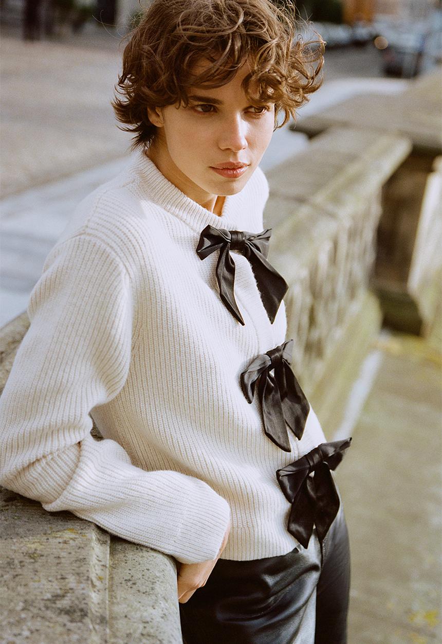 H&M - Bow-decorated cardigan - cream