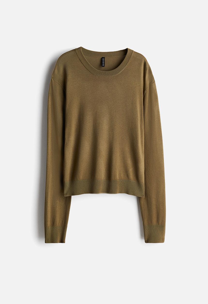H&M - Short fine-knit jumper -  khaki green 