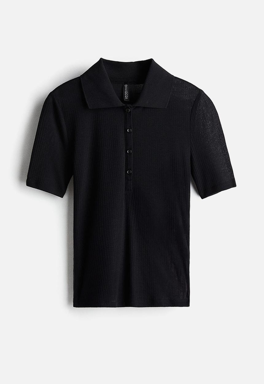 H&M - Ribbed polo shirt - black