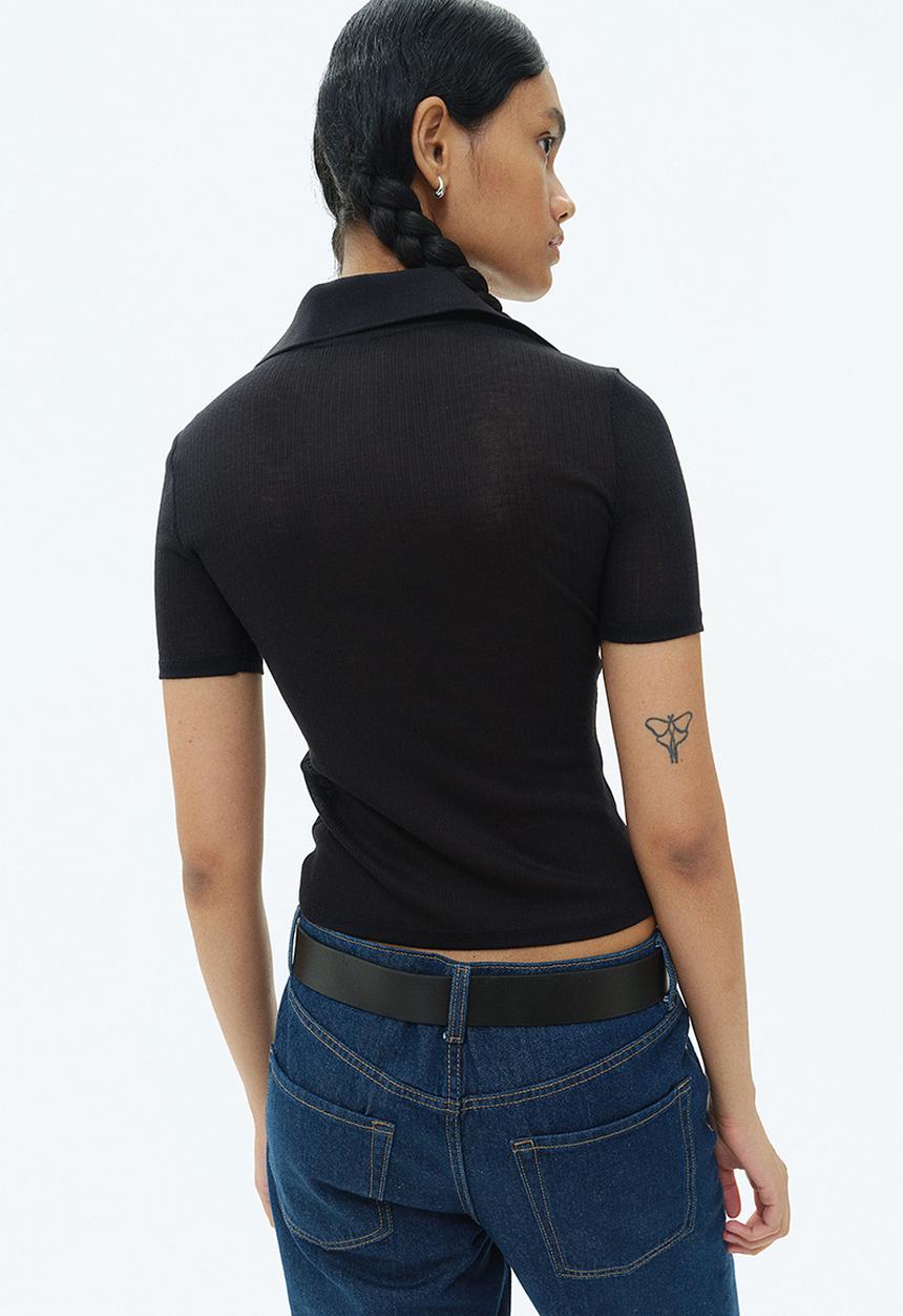 H&M - Ribbed polo shirt - black
