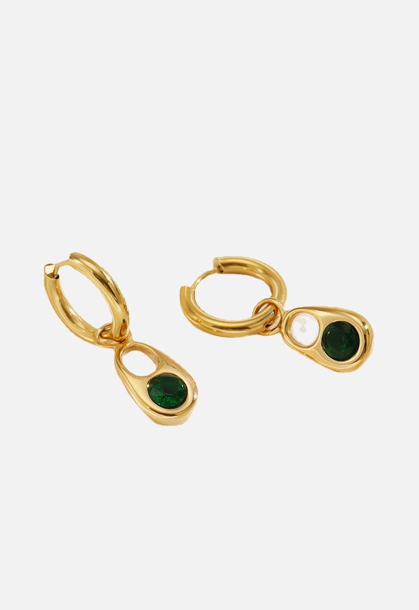 Zoe on Trend - Designer drop and hoop earring - gold & green