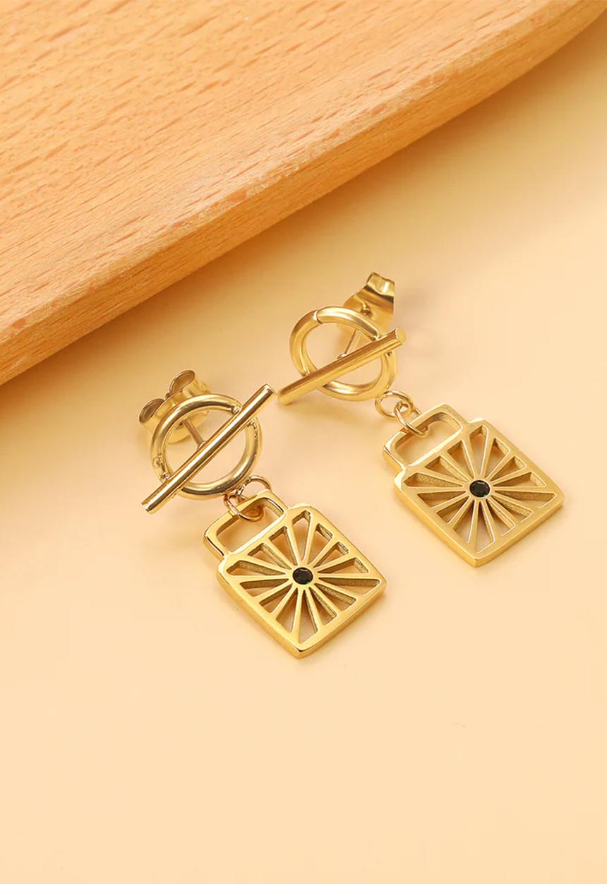 Zoe on Trend - Starburst stud and drop design earring - gold