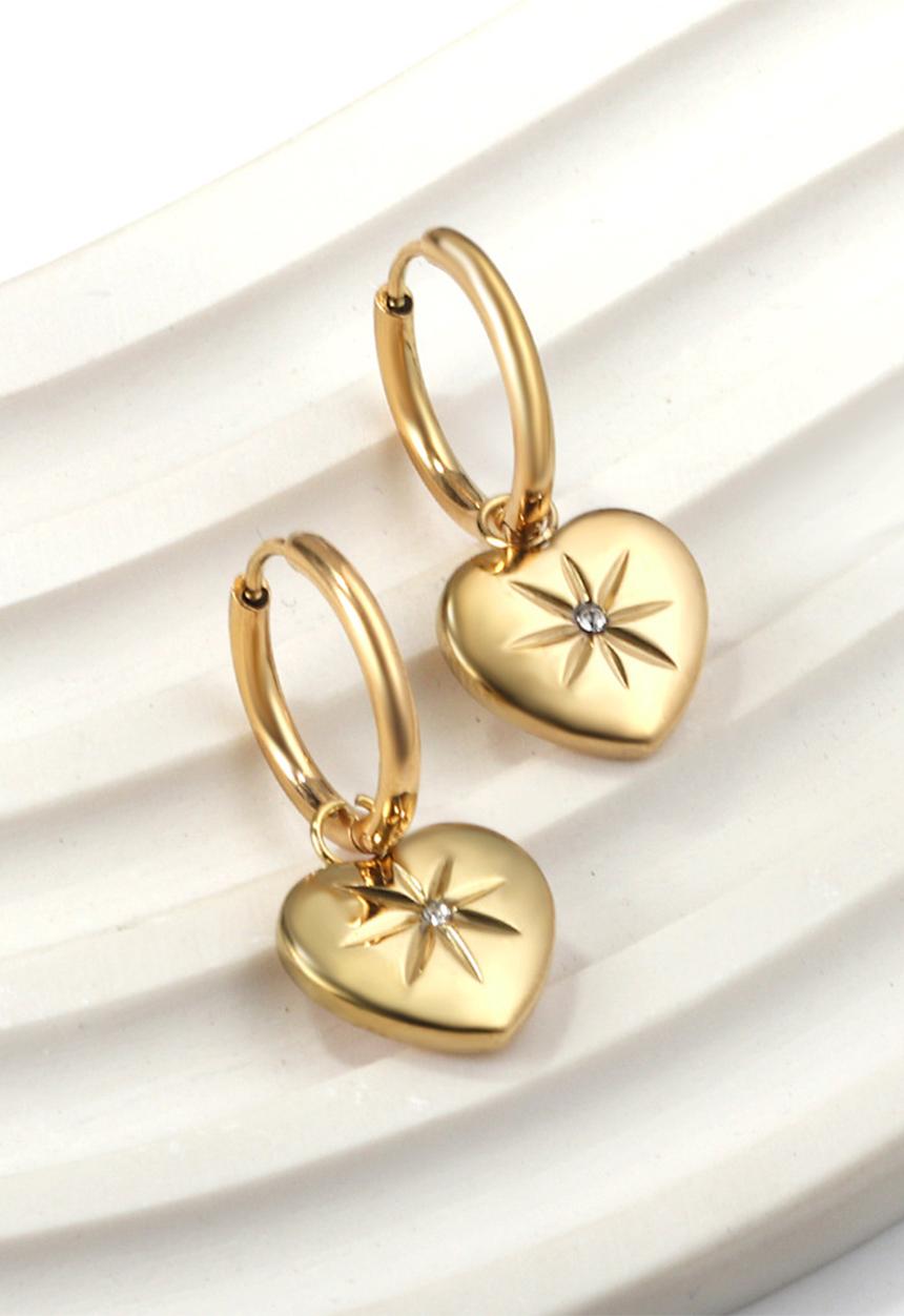 Zoe on Trend - Starburst heart drop and hoop earring - gold