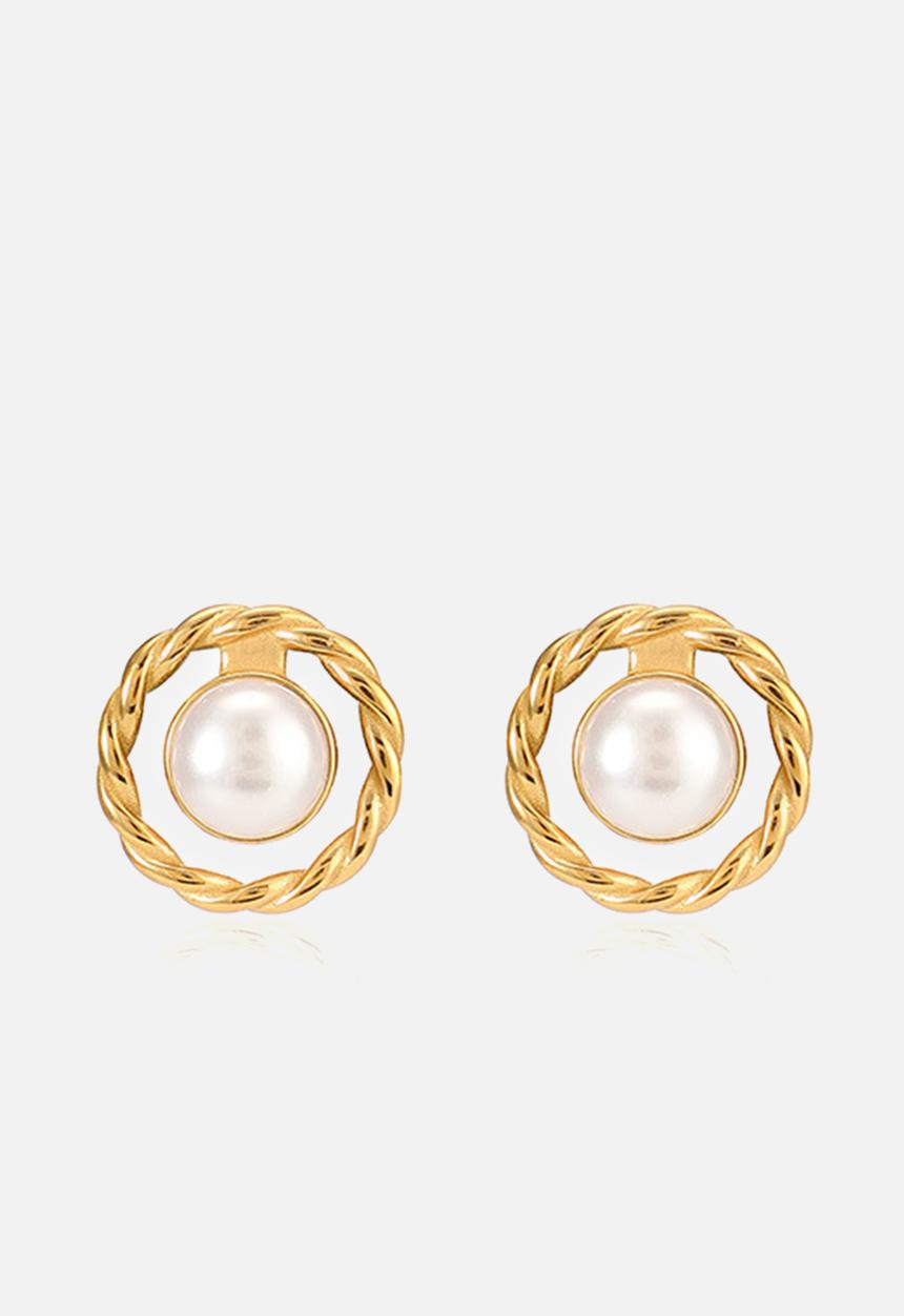 Zoe on Trend - Modern twisted stud and pearl earring - gold & white