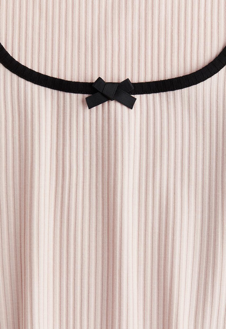 H&M - Overlock-detail ribbed top - light pink