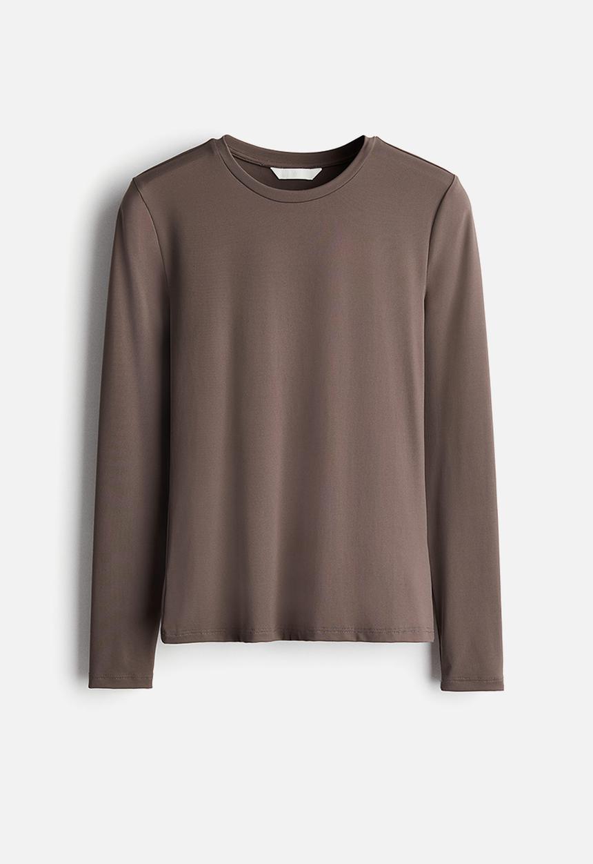 H&M - Long-sleeved microfibre top - beige