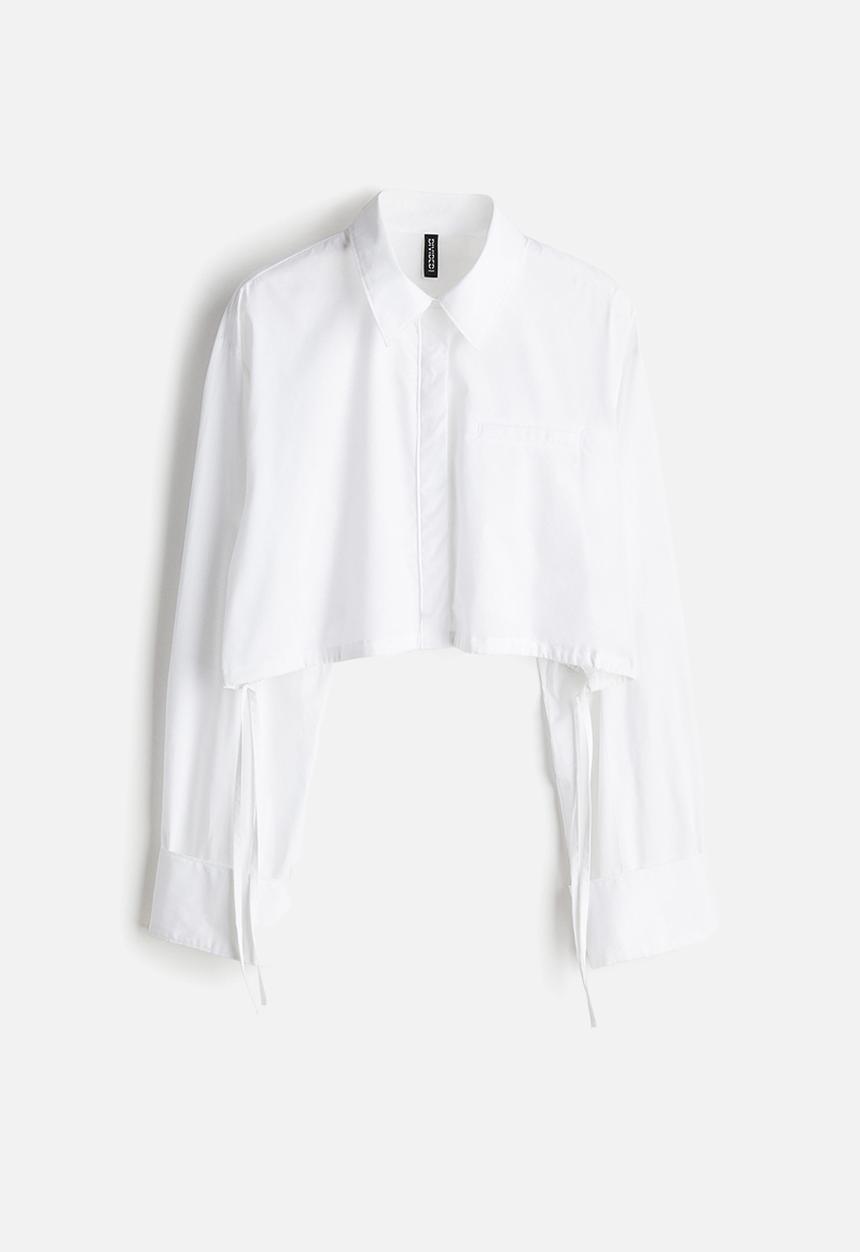 H&M - Cropped drawstring-detail shirt - white