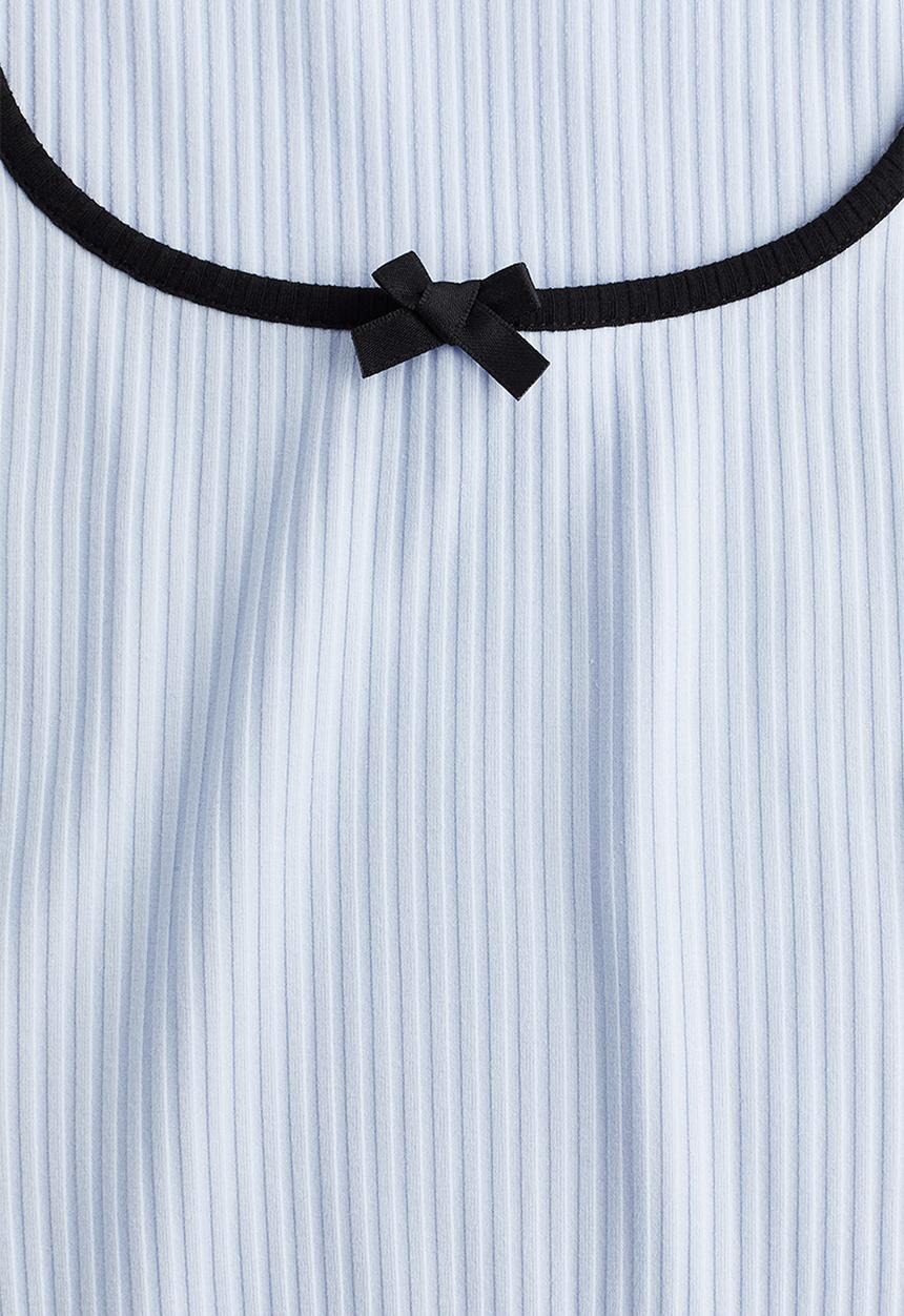 H&M - Overlock-detail ribbed top - light blue