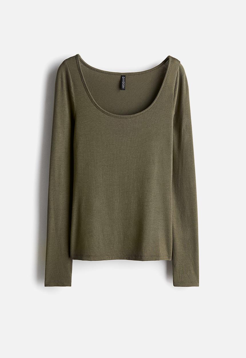 H&M - Scoop-neck top - dark khaki green