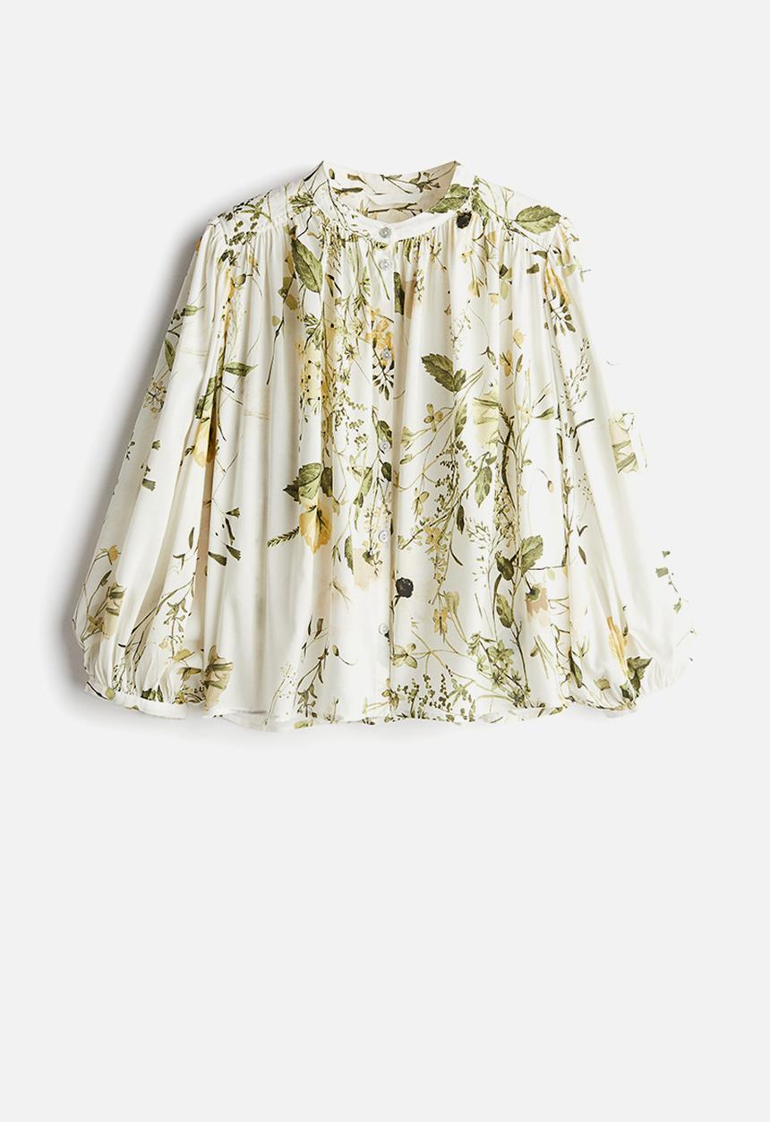 H&M - Balloon-sleeved blouse - cream floral