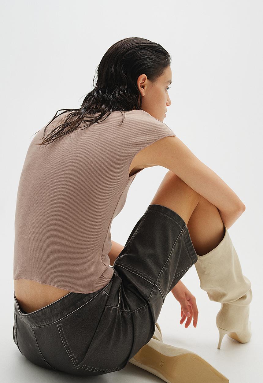 H&M - Ribbed turtleneck top - greige