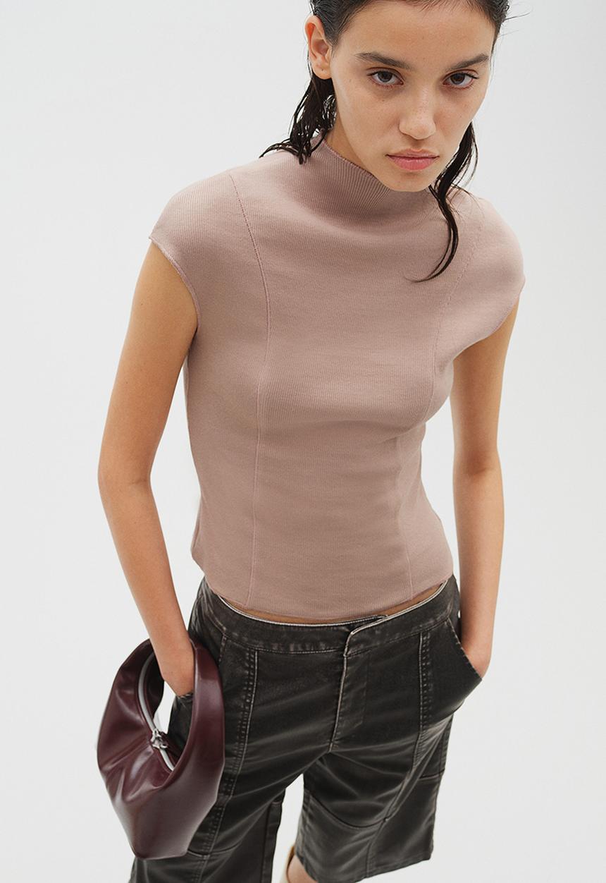 H&M - Ribbed turtleneck top - greige