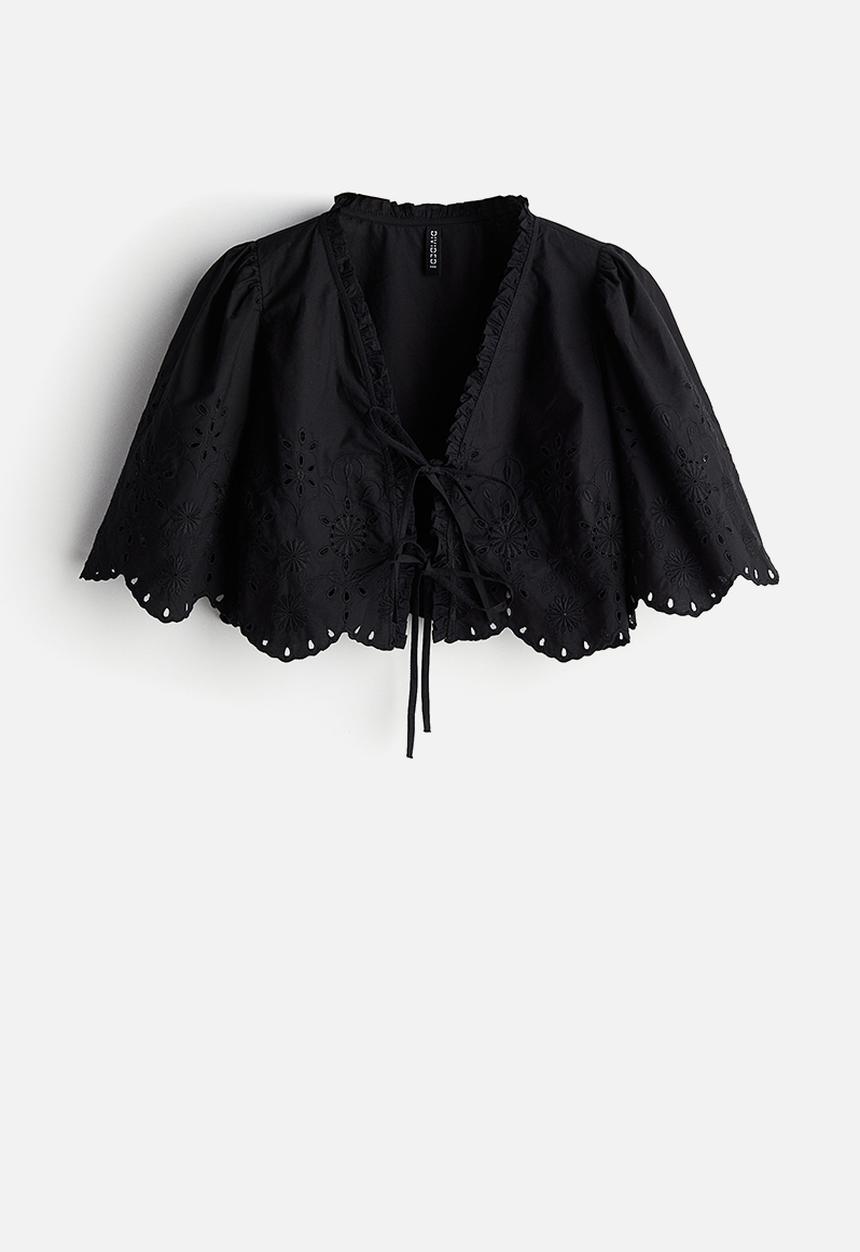 H&M - Cropped broderie anglaise blouse - black