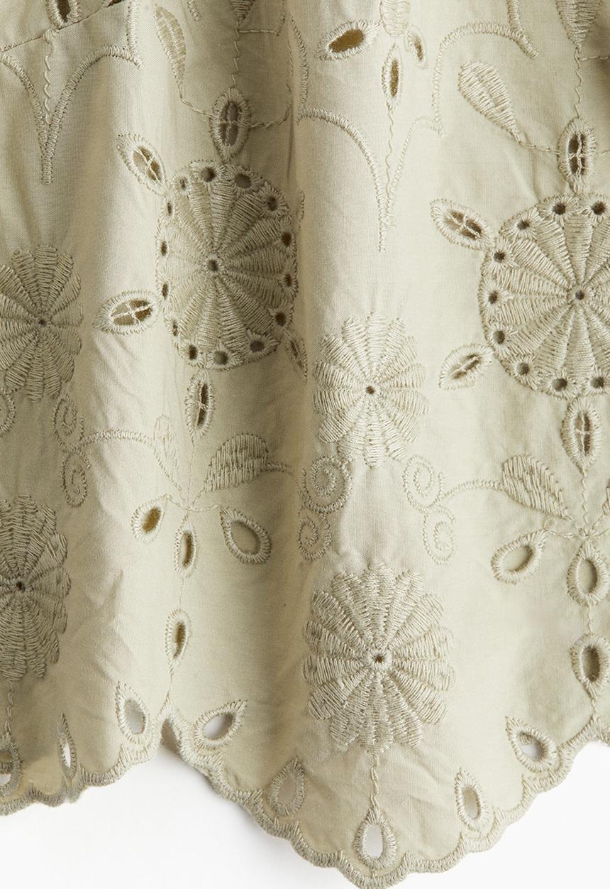 H&M - Cropped broderie anglaise blouse - light khaki green
