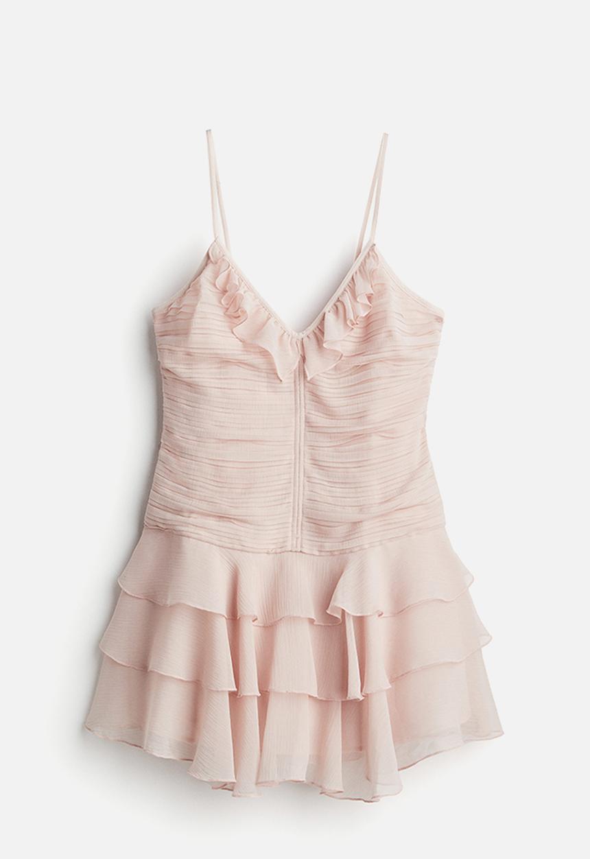 H&M - Tiered-skirt chiffon dress - light dusty pink