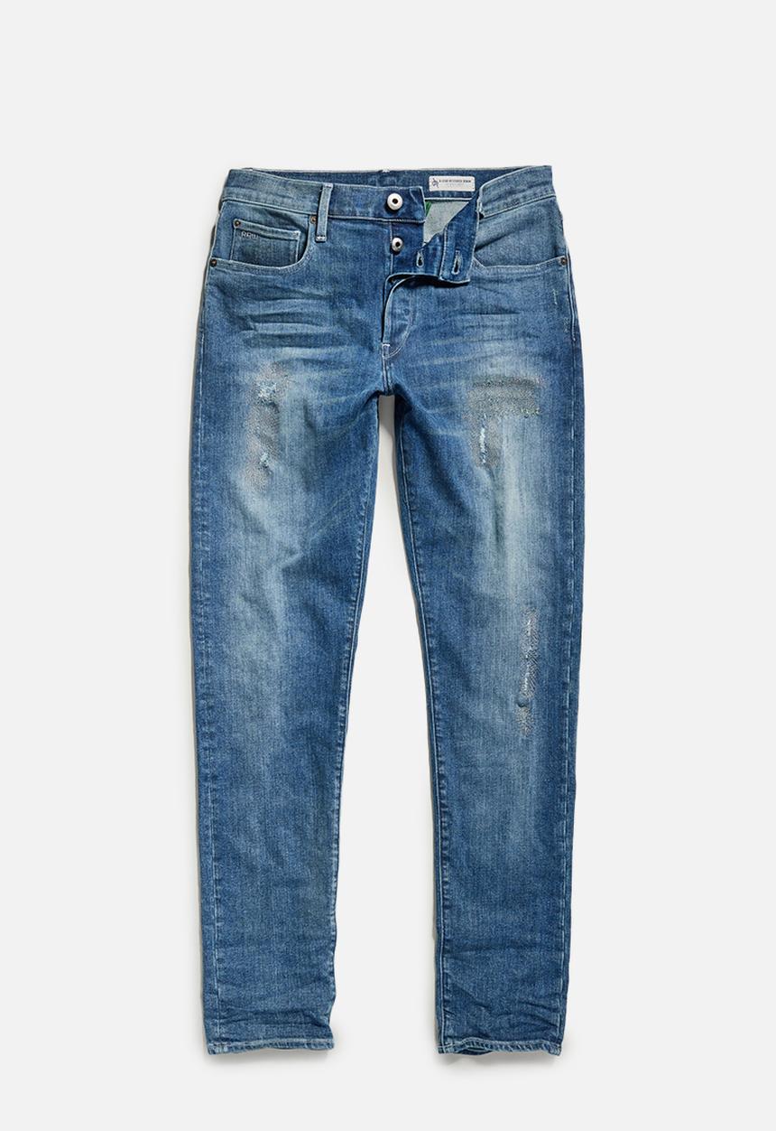 G-STAR - 3301 Slim Aizome stretch denim r o vintage ripped - sea breeze