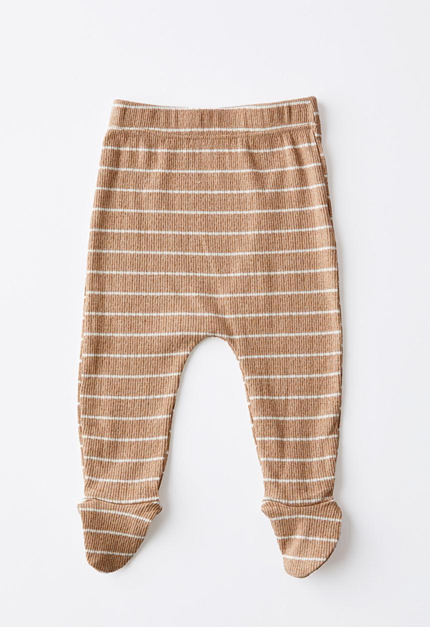 Cotton On - 2pk organic pointelle footed legging - oatmilk marle/milk stripe & milk