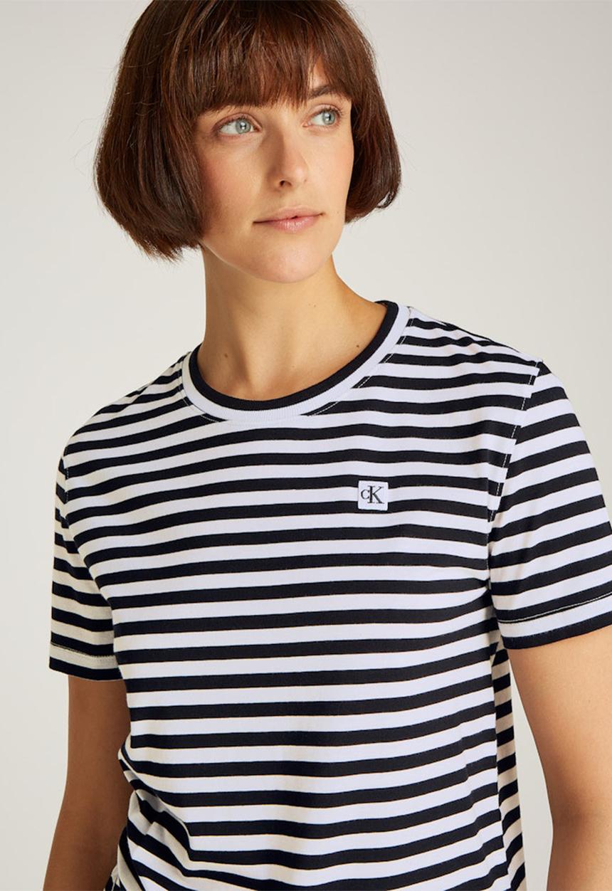 Calvin Klein - Ck Embro Badge Regular Tee - Ck Black / Bright White Stripe