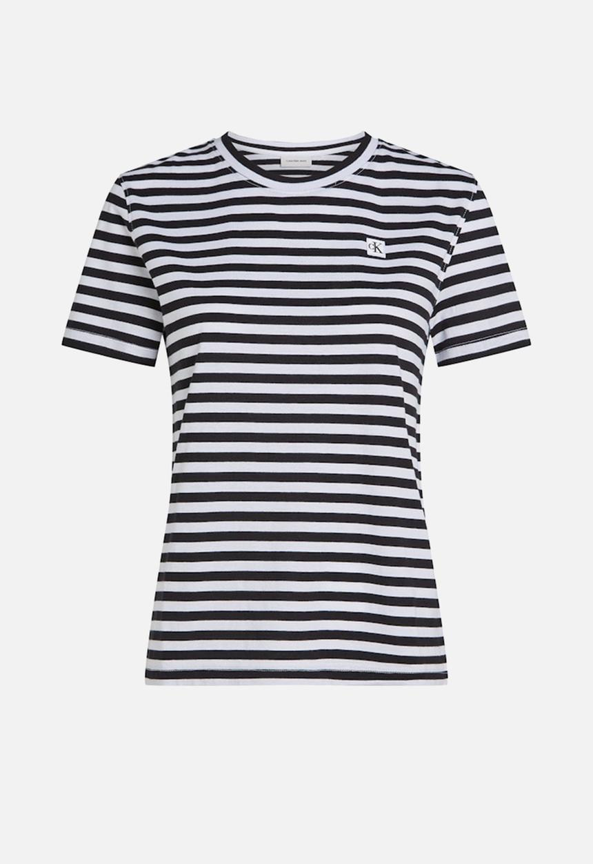 Calvin Klein - Ck Embro Badge Regular Tee - Ck Black / Bright White Stripe