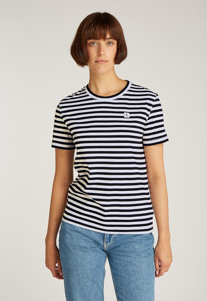 Calvin Klein - Ck Embro Badge Regular Tee - Ck Black / Bright White Stripe