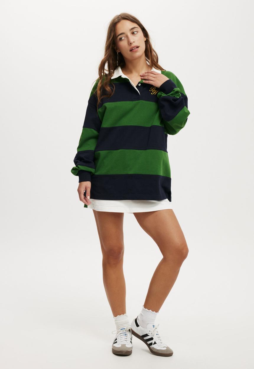 Cotton On - Oversized Long Sleeve Polo - Lakeside Racquet Society / Stripe