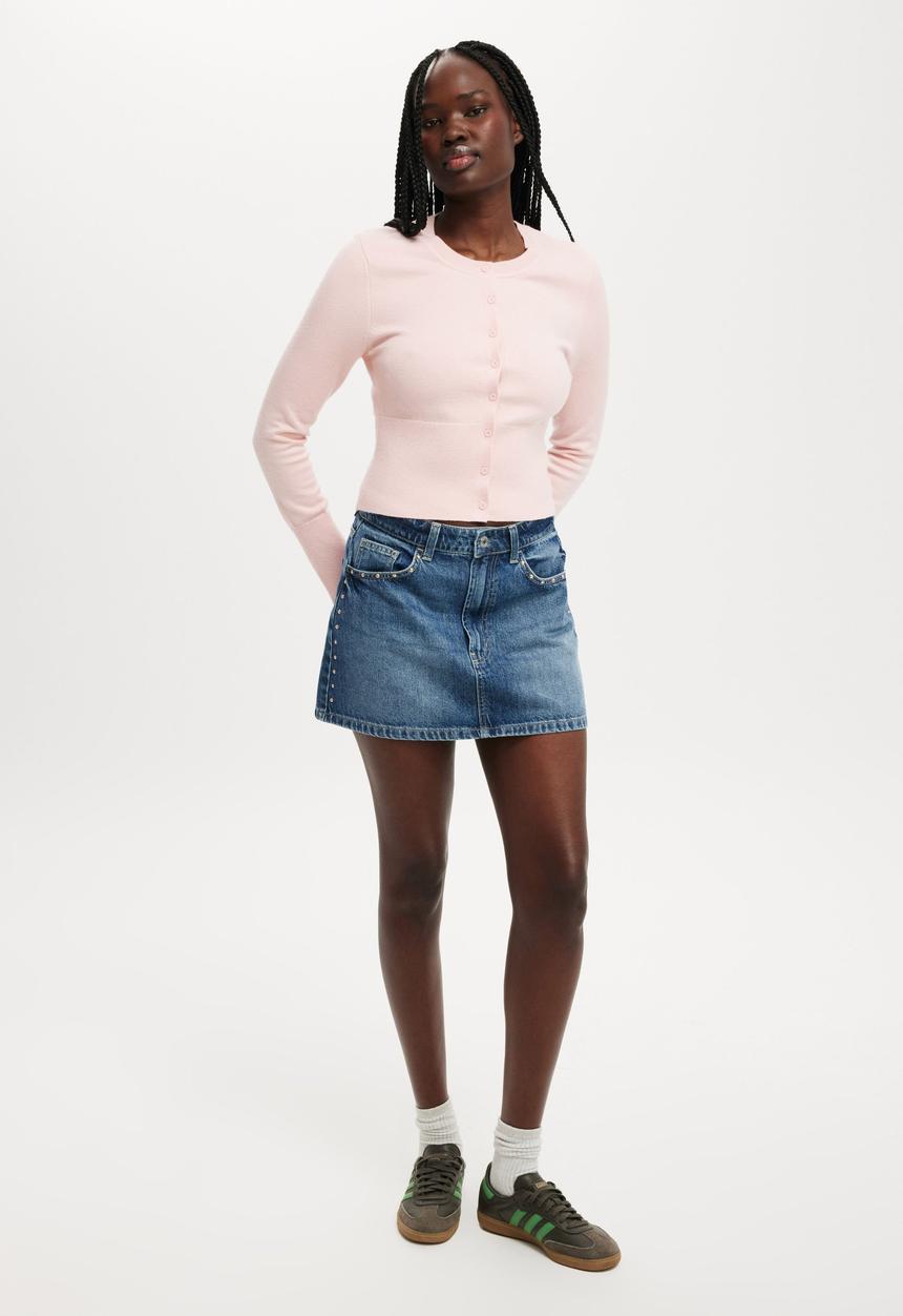 Cotton On - Everfine Knit Crew Cardigan - Valentine Pink