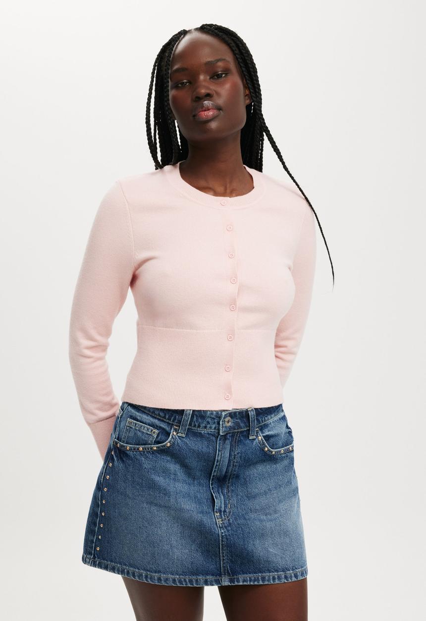 Cotton On - Everfine Knit Crew Cardigan - Valentine Pink