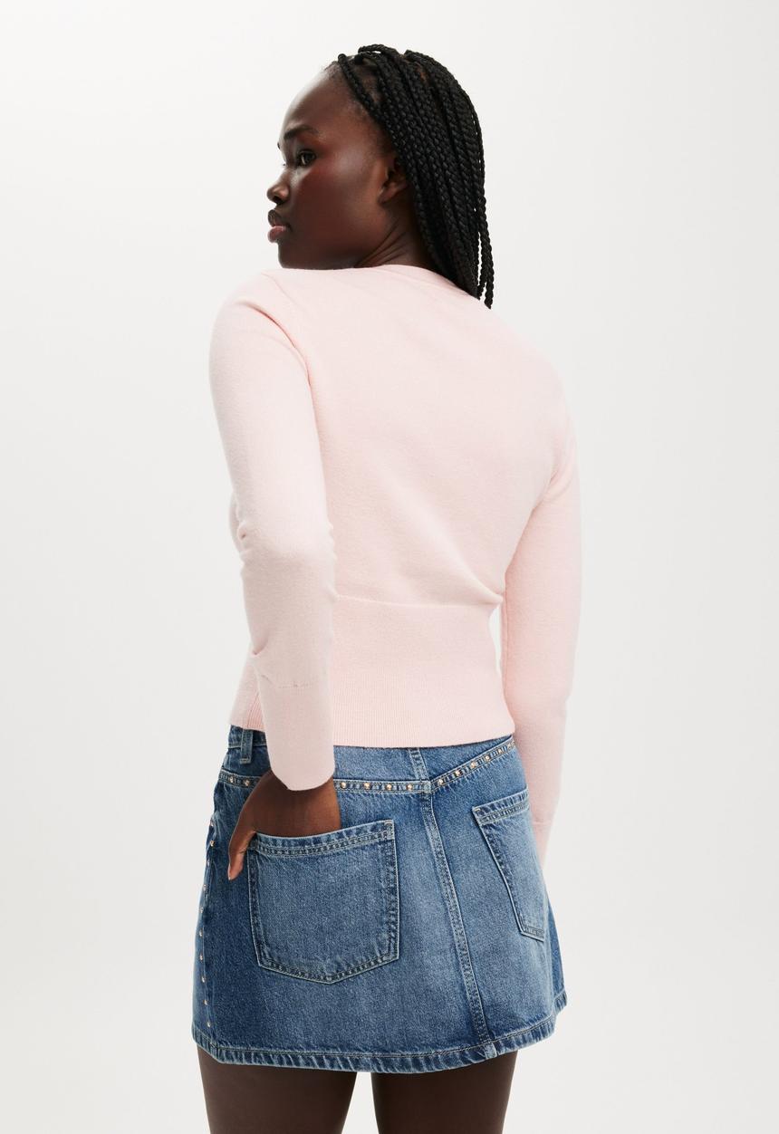 Cotton On - Everfine Knit Crew Cardigan - Valentine Pink