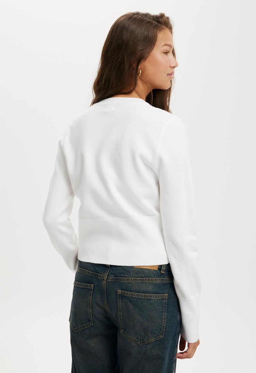 Everfine Knit Crew Cardigan - White