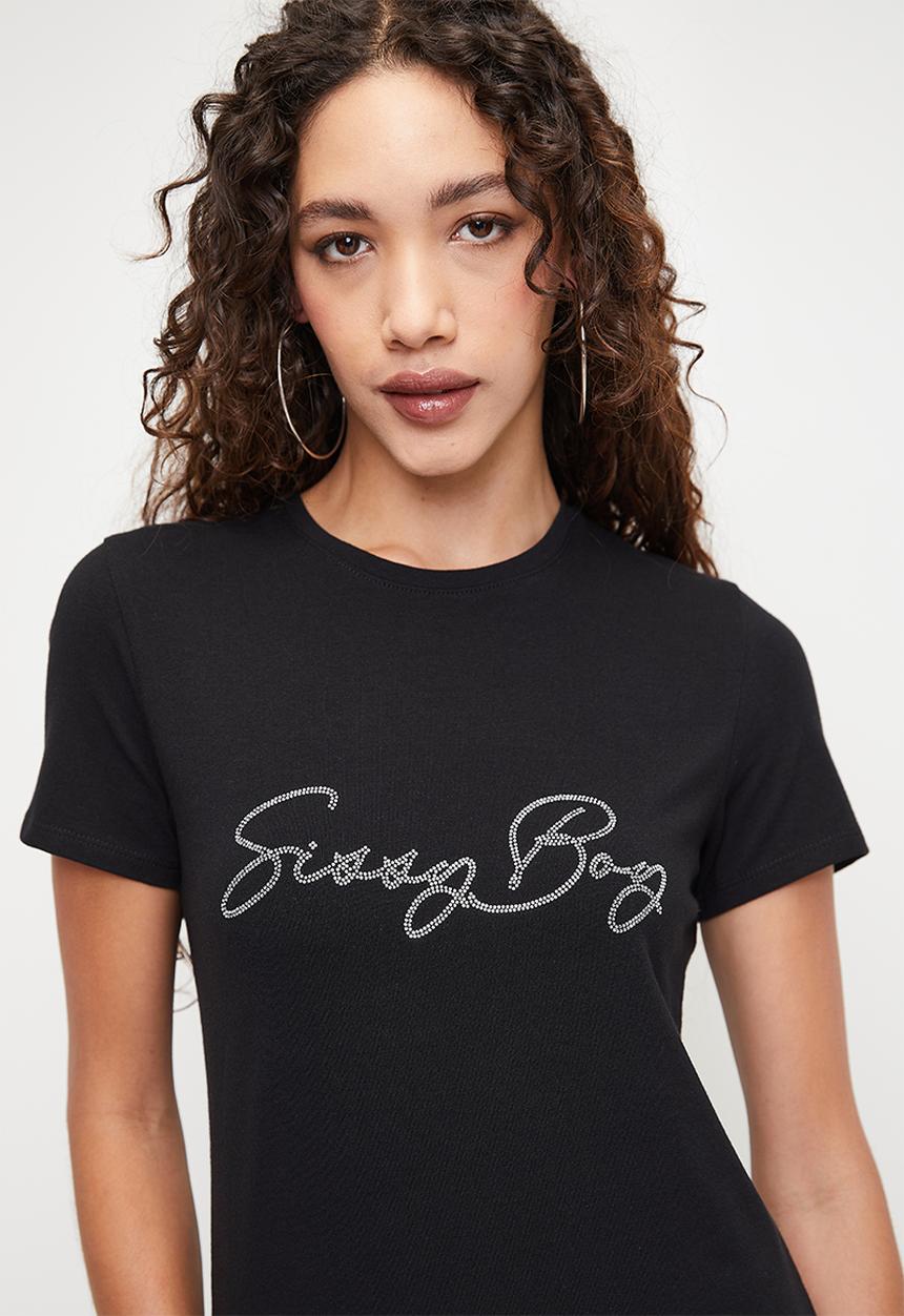 SISSY BOY - AMALFI: Regular Fit Bling Logo Top - Black