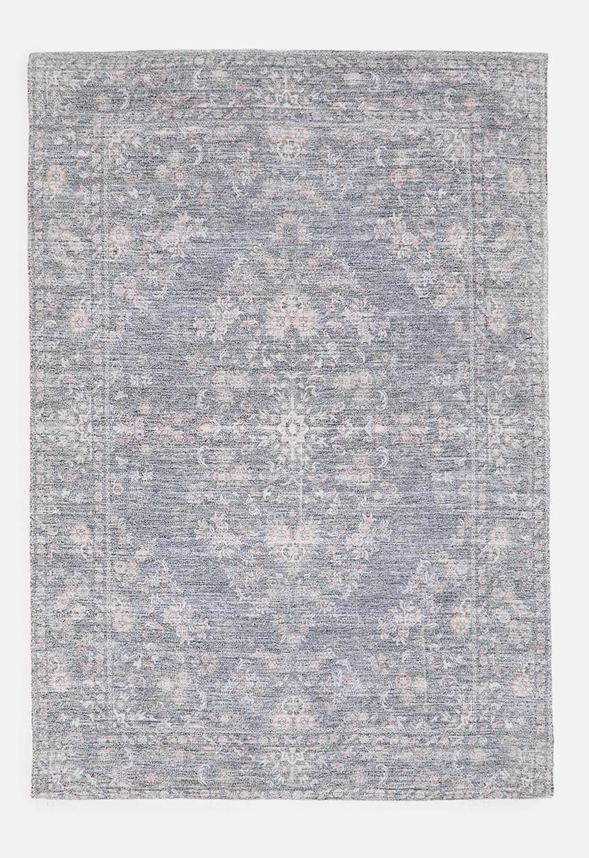 Sixth Floor - Woven Antique Cotton Chenille Floral Rug - Charcoal