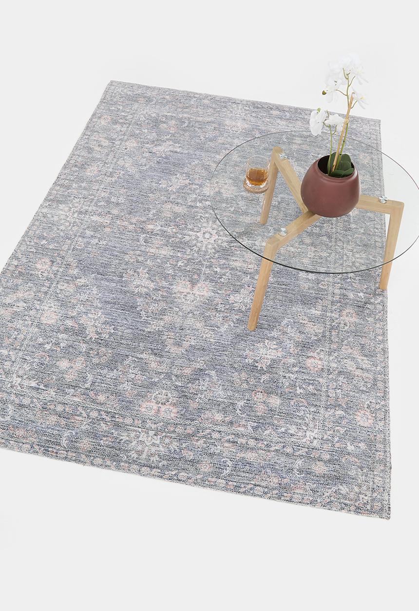 Sixth Floor - Woven Antique Cotton Chenille Floral Rug - Charcoal