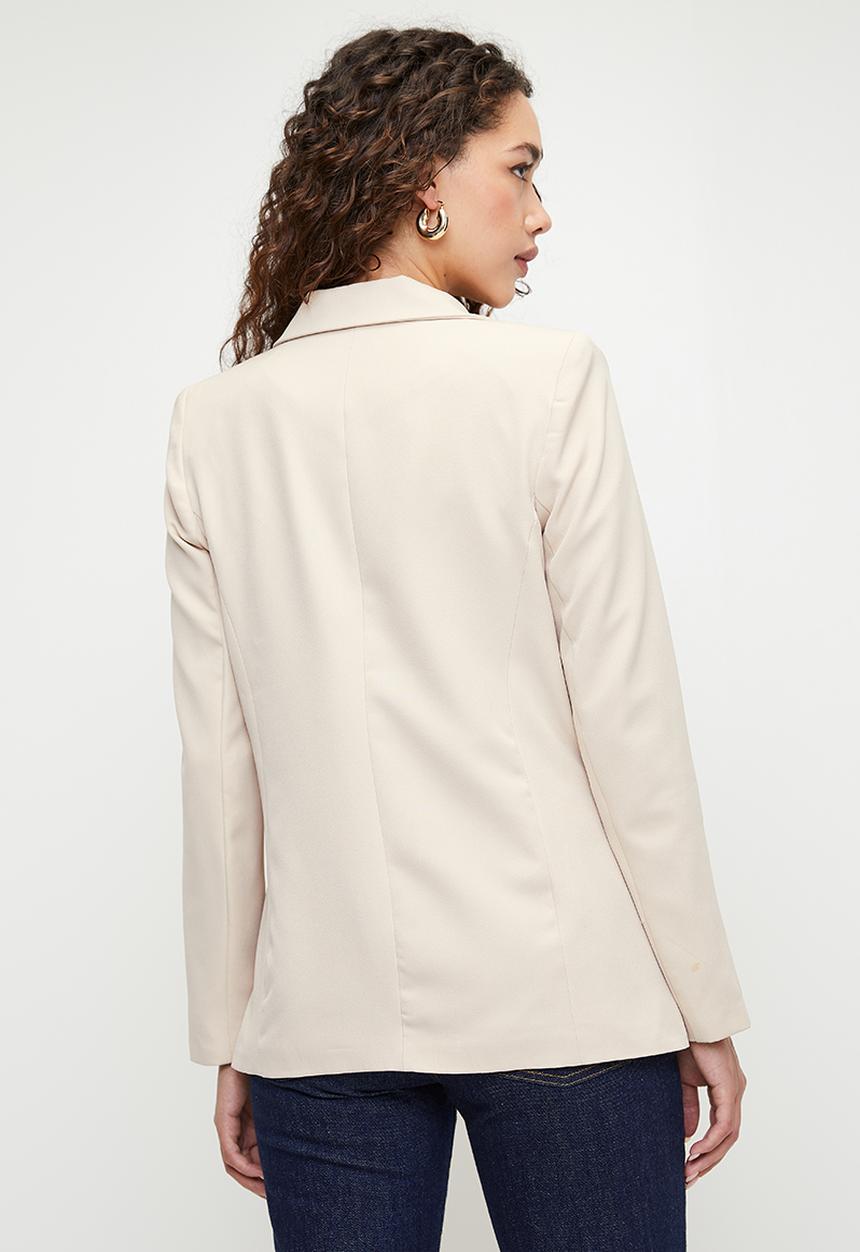 Trendyol - Lined Double Breasted Woven Blazer Jacket - beige